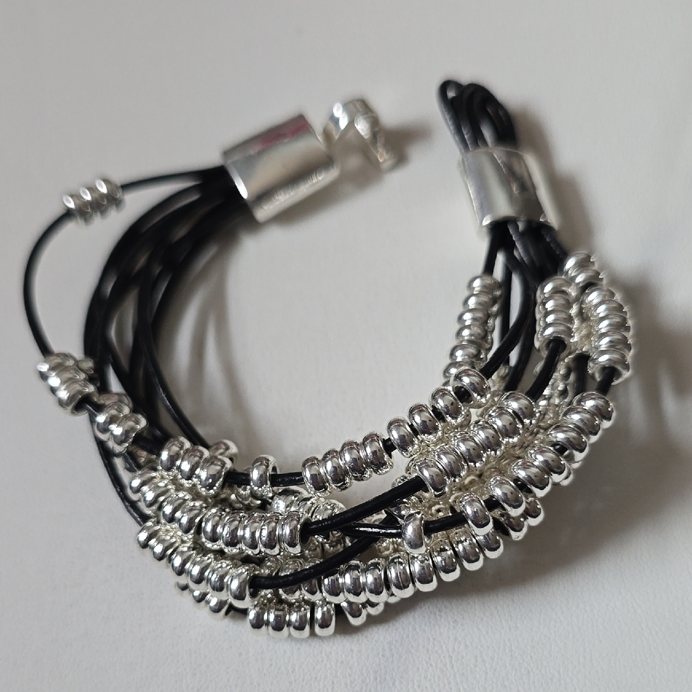 Silver and Black Beaded Bracelet